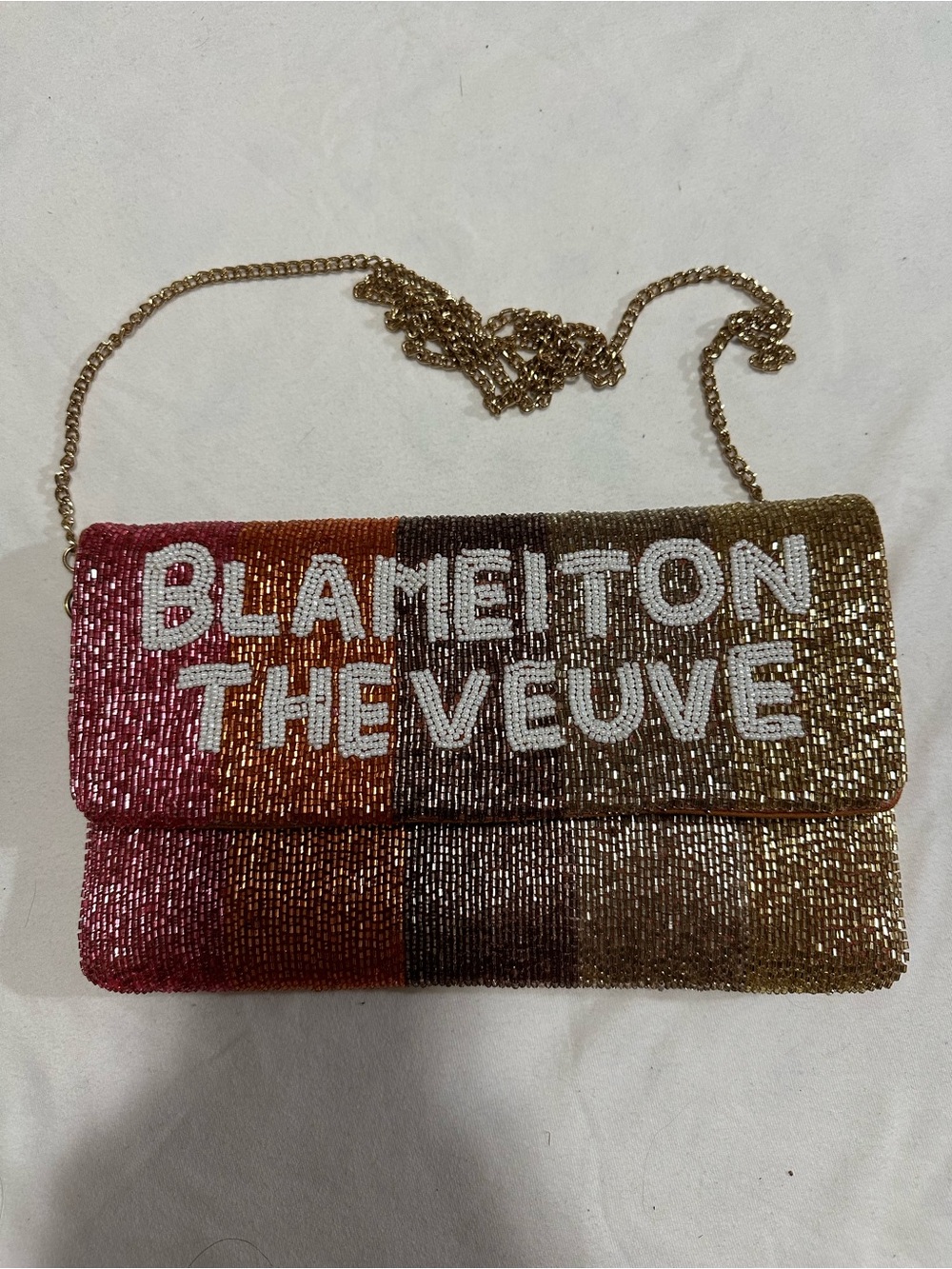 Blame It On The Veuve Beaded Crossbody Clutch with Chain Strap